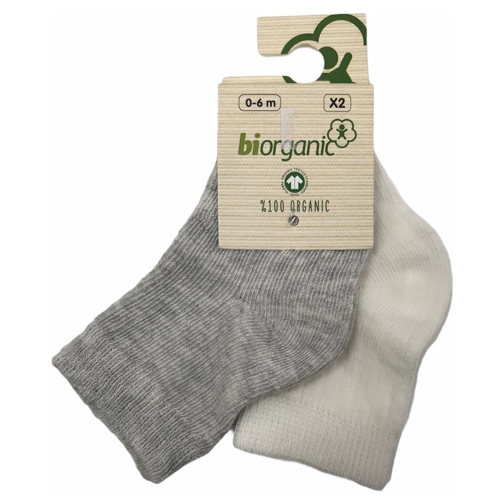 Bibaby Biorganic Desenli Basic 2li Çorap Gri-Ekru