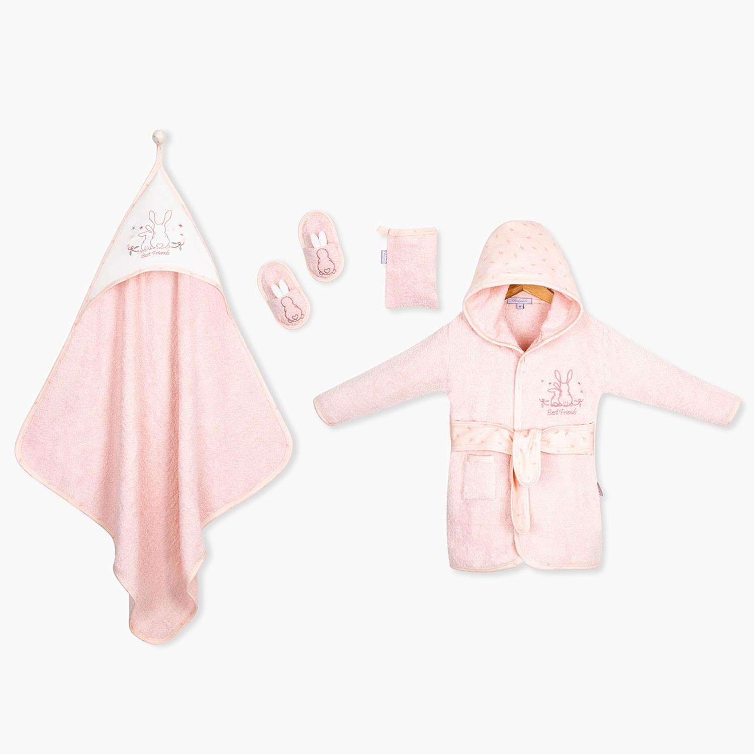 Babydola Tavşanlı Bornoz Takım Pembe