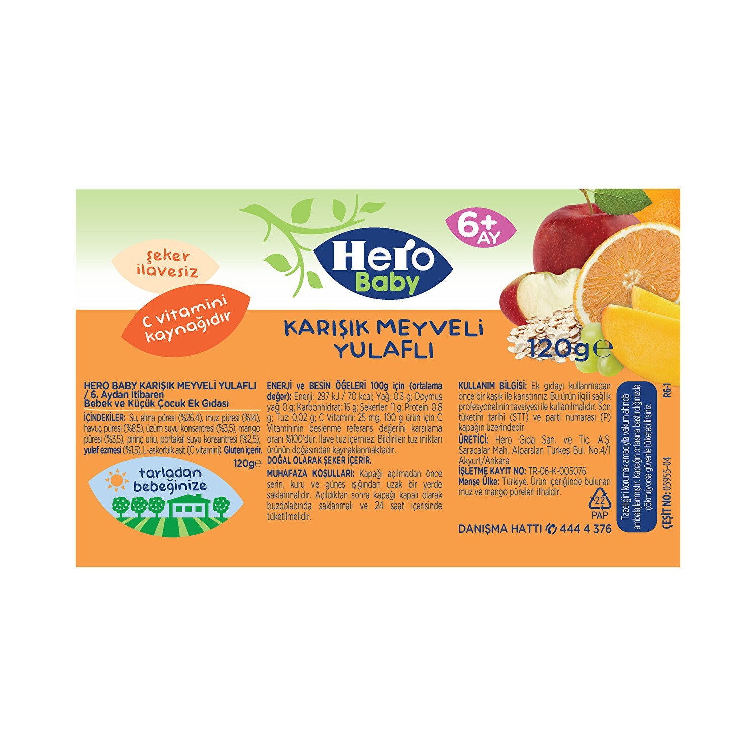 Hero Baby Karışık Meyveli Yulaflı Kavanoz Maması 120 Gr 