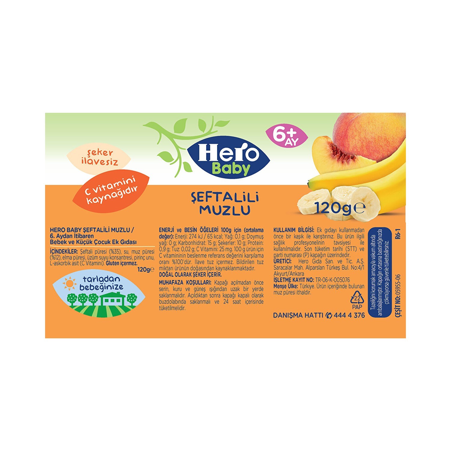 Hero Baby Şeftalili Muzlu Kavanoz Maması 120 Gr 