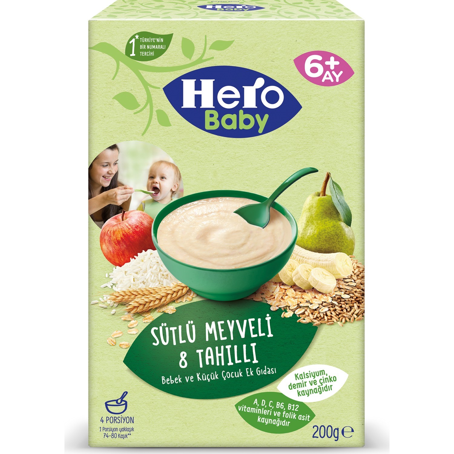 Hero Baby Sütlü 8 Tahıllı Meyveli Kaşık Maması 200 Gr 