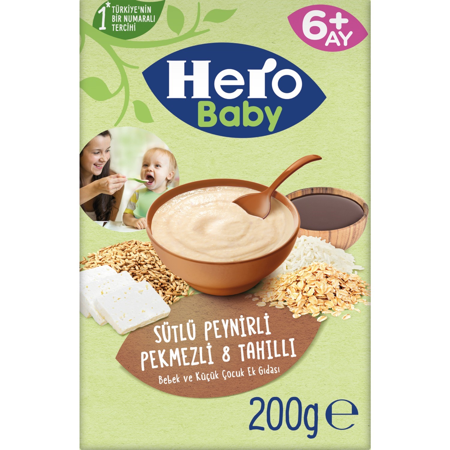 Hero Baby Sütlü 8 Tahıllı Peynirli Pekmezli Kaşık Maması 200 Gr 