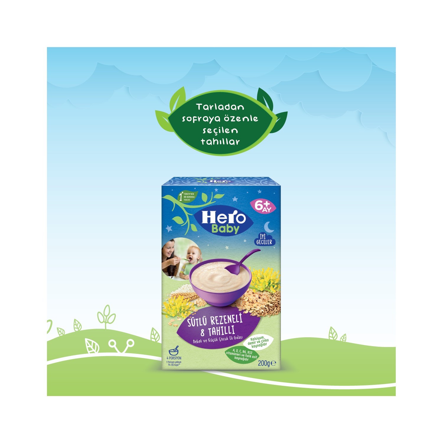 Hero Baby Sütlü Tahıllı 8 Tahıllı Rezeneli Gece Kaşık Maması 200 Gr 