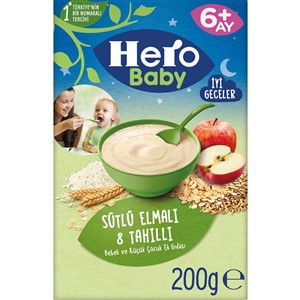 Hero Baby Sütlü 8 Tahıllı Elma Gece Kaşık Maması 200 Gr