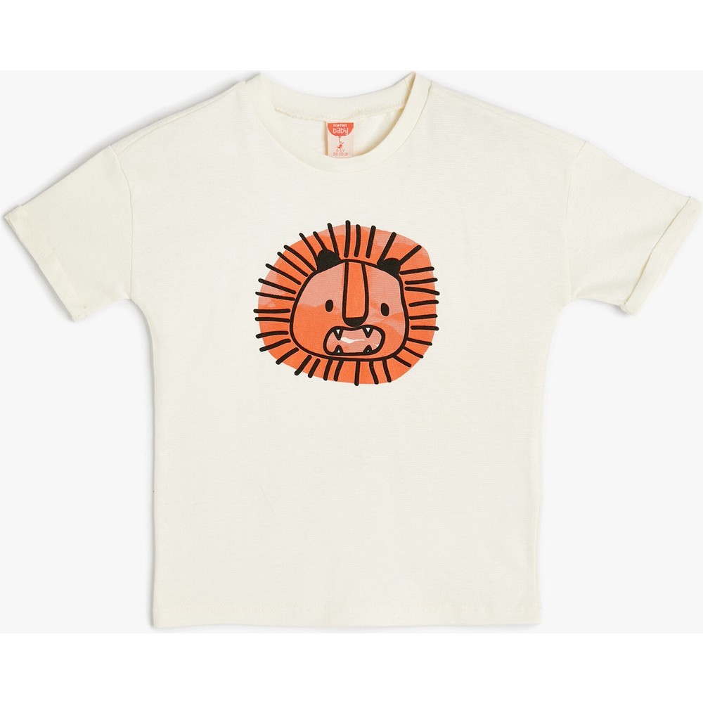 Koton Kids Aslan Baskılı T-Shirt Ekru