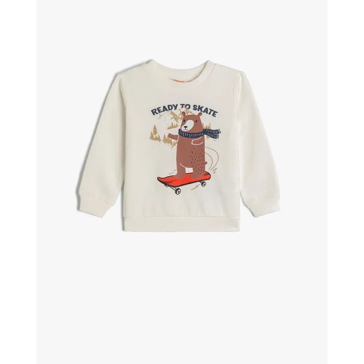 Koton Kids Ready To Skate Sweatshirt Beyaz