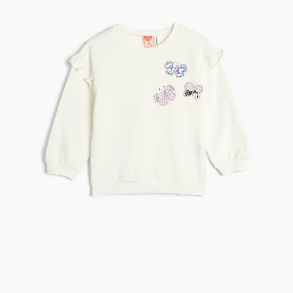 Koton Kids Kelebek Desenli Sweatshirt Ekru