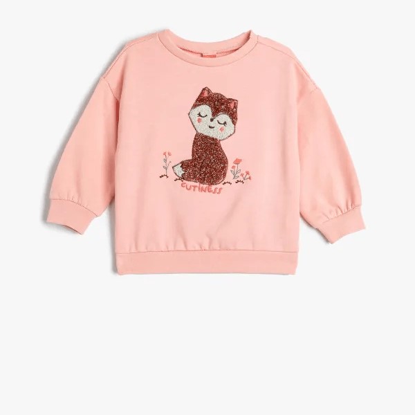 Koton Kids Kedi Baskılı Sweatshirt Pembe