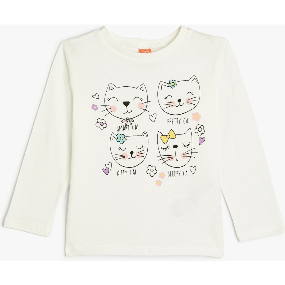 Koton Kids Pretty Cat Sweatshirt Ekru