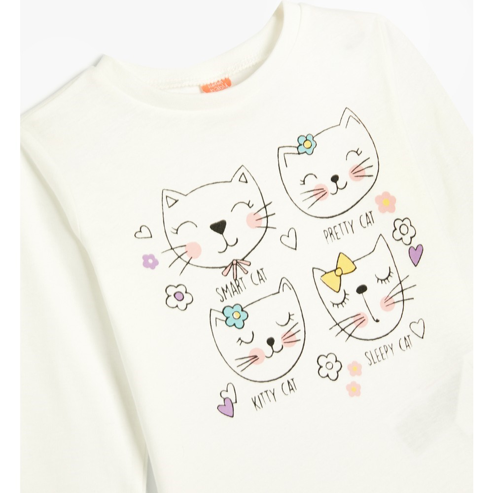 Koton Kids Pretty Cat Sweatshirt Ekru