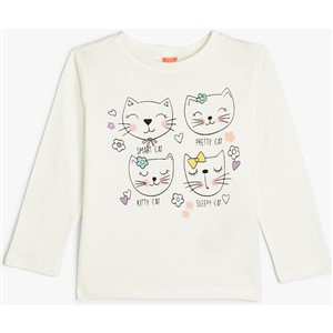 Koton Kids Pretty Cat Sweatshirt Ekru