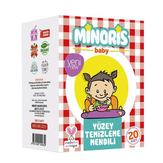 Minoris Baby Organik Yüzey Temizleme Mendili Tek Paketli 20 Adet 