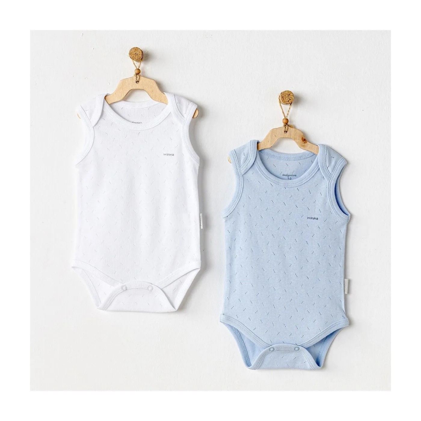 Andywawa Sleeveless Jakarlı Basic Body Mavi-Beyaz