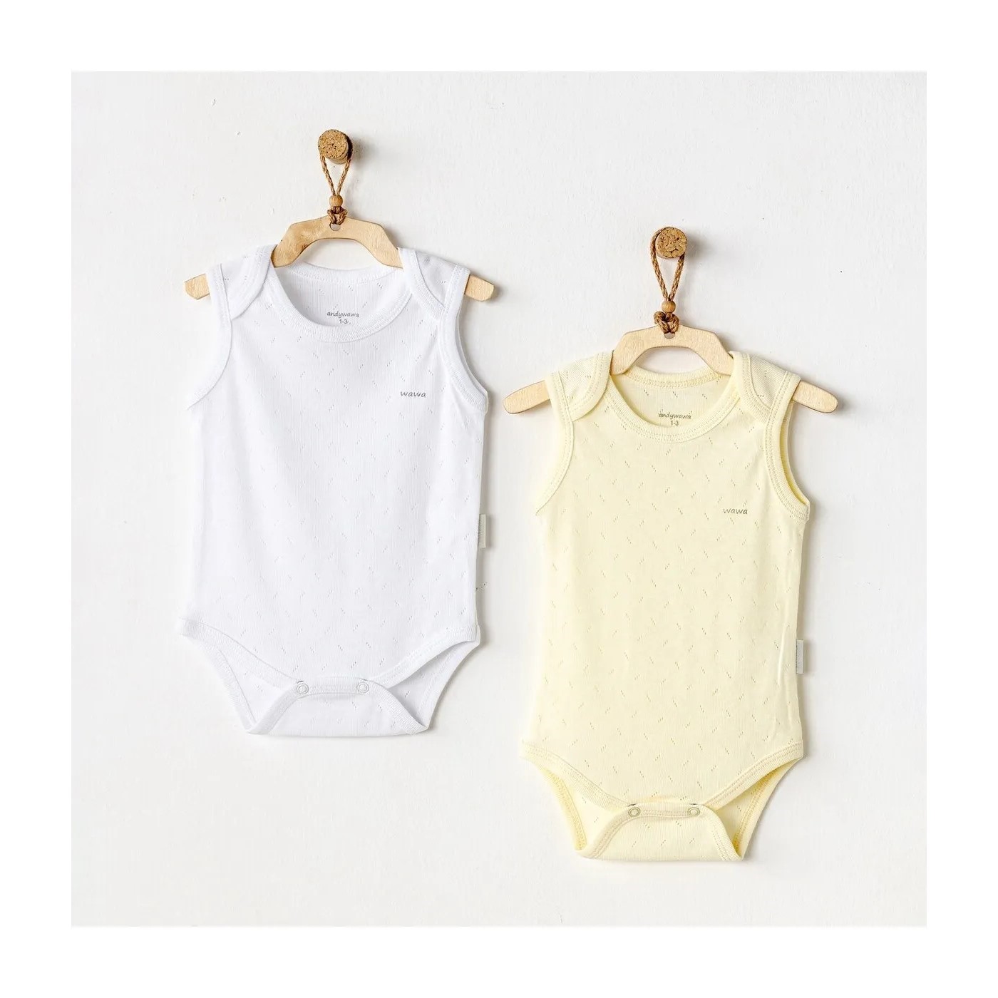 Andywawa Sleeveless Jakarlı Basic Body Sarı-Beyaz