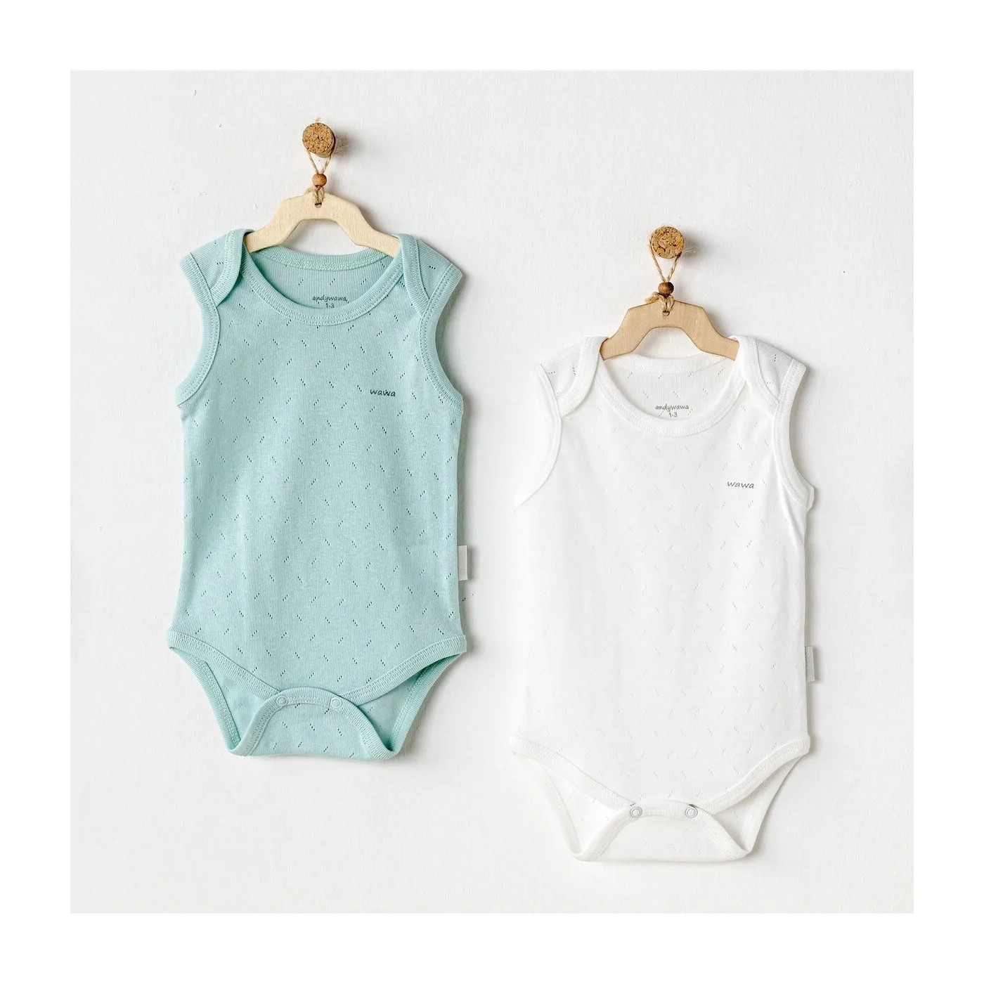 Andywawa Sleeveless Jakarlı Basic Body Yeşil-Beyaz