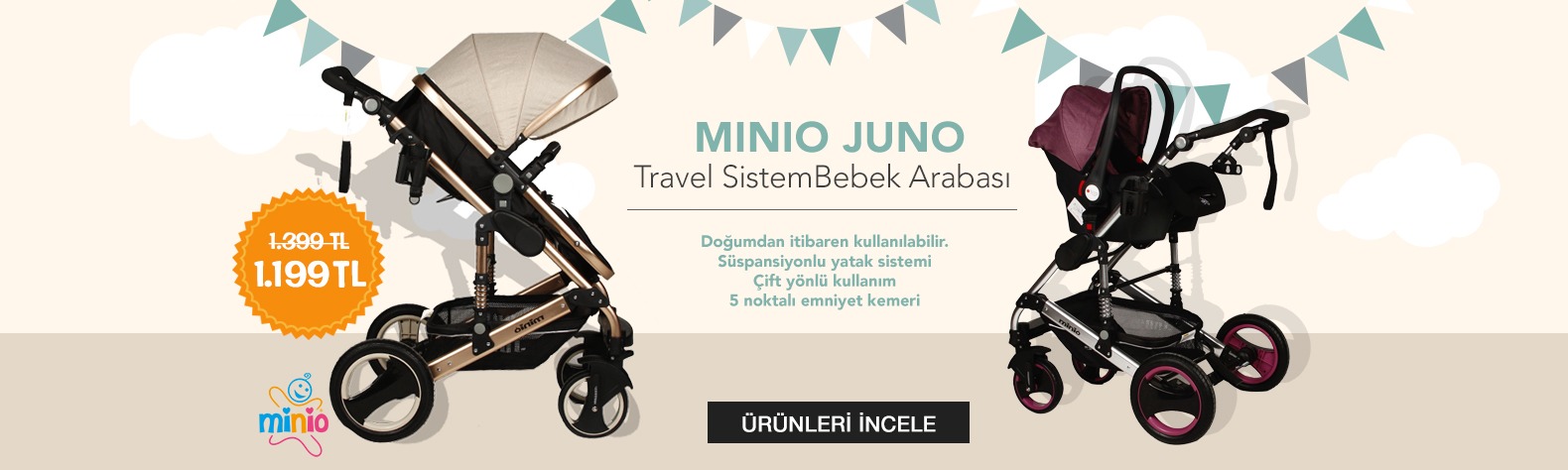 Minio Juno Travel Sistem Bebek Arabası